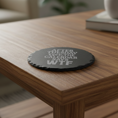 After Tuesday Even The Calender Says WTF Slate Coaster